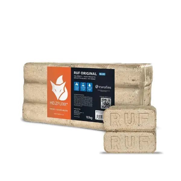 Heizfuxx RUF Original Blue Holzbriketts Hartholz – Heizwert ≥4,8 kWh/kg, geringe Restfeuchte, Premium RUF-Briketts