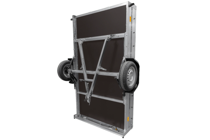Einachsiger Anhänger auf Blattfedern 264×150 UNITRAILER GARDEN 265/R KIPP mit H-0-Rahmen und grauer Plane-Neu
