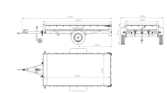 Einachsiger Anhänger auf Blattfedern 264×125 UNITRAILER GARDEN 264/R KIPP mit BIS-Seitenwänden und Aluminiumabdeckung-Neu