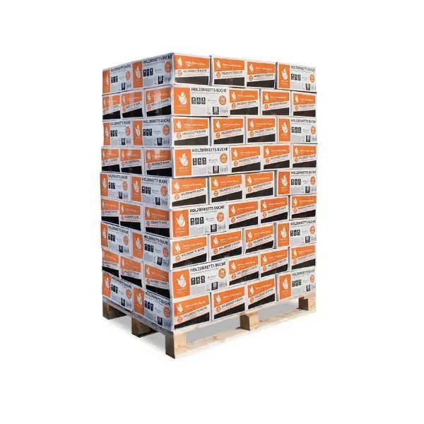 Heizfuxx Nestro Hartholz M Holzbriketts – 972 kg Palette (81×12 kg), Heizwert ≥4,8 kWh/kg, Rundbriketts