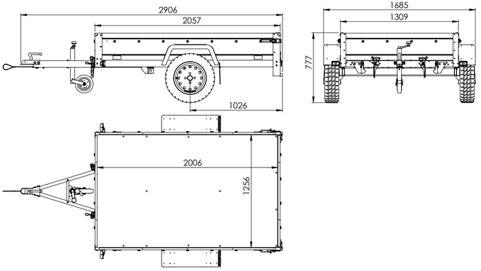 Einachsanhänger auf Federn 200×125 UNITRAILER GARDEN 201/R KIPP mit Gitterwänden, H-800-Rahmen und blauer Plane-Neu