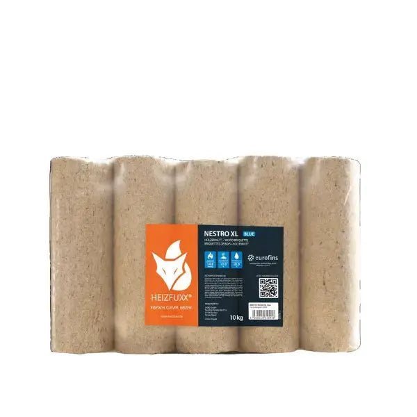 Heizfuxx Nestro XL Blau Holzbriketts Hartholz – 960 kg Palette (96×10 kg), Heizwert ≥4,8 kWh/kg, Rundbriketts